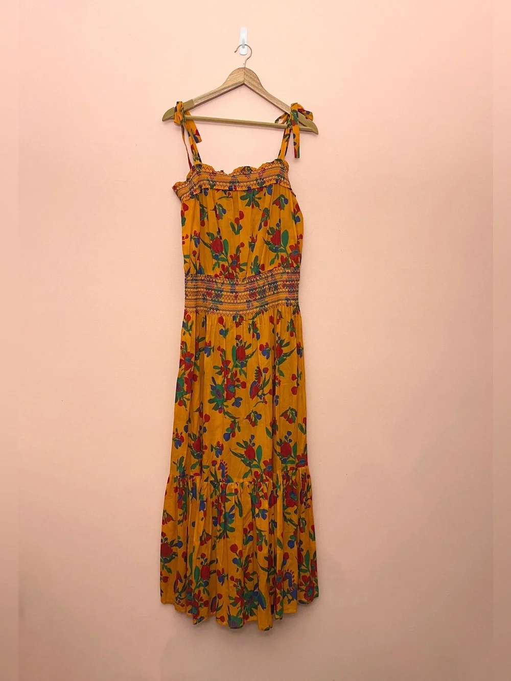 Tory Burch Colorful Resortwear Floral-Print Smocked Cotton Maxi Dress XL